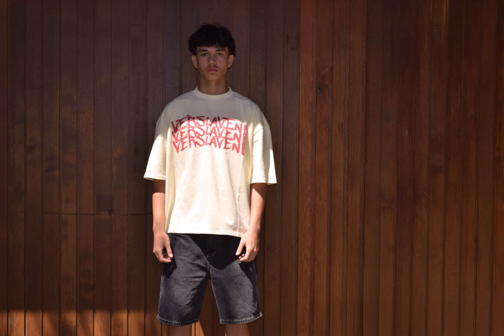 Cream Stacked Logo Tee