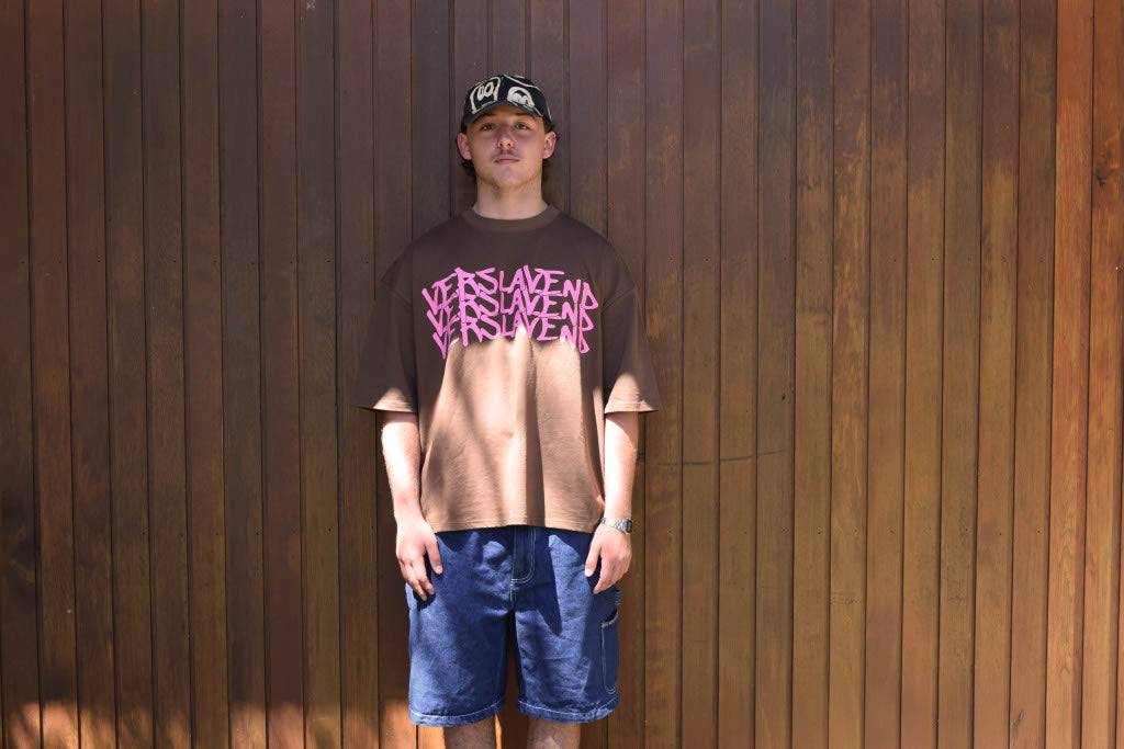 Brown Stacked Logo Tee